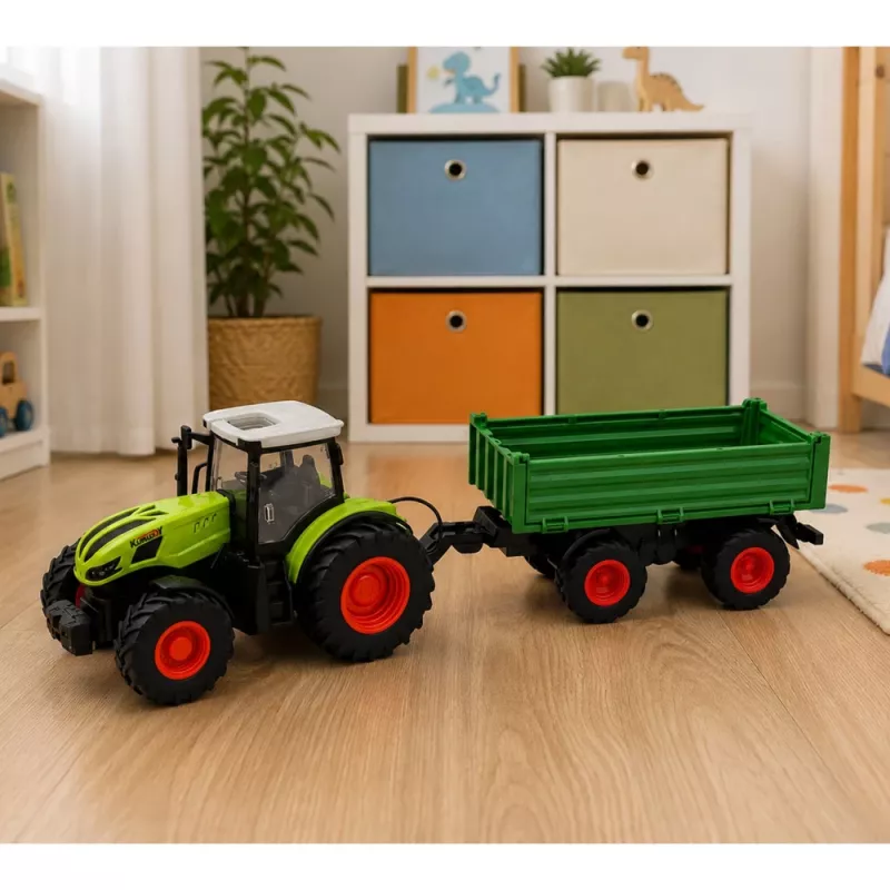 LEAN TOYS RC poľnohospodársky traktor s vyklápacím prívesom zelený 1:24