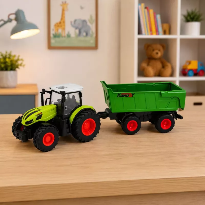 LEAN TOYS RC poľnohospodársky traktor s vyklápacím prívesom a osvetlením 1:24