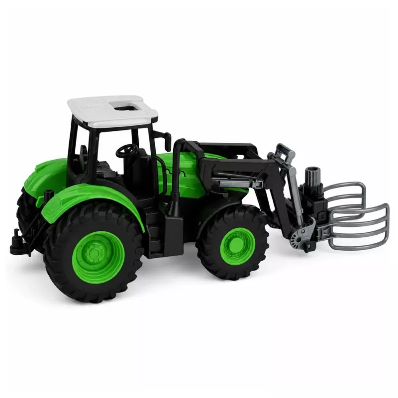 LEAN TOYS RC traktor s chápadlom na balíky, diaľkovo ovládaný, svetlá, zelený, 1:24