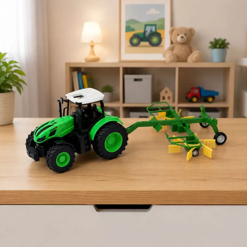 LEAN TOYS diaľkovo ovládaný traktor s hrabľami RC svetlá 1:24