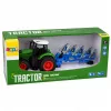 LEAN TOYS poľnohospodársky traktor s dvojradličným pluhom, gumené pneumatiky, zelený, 1:24