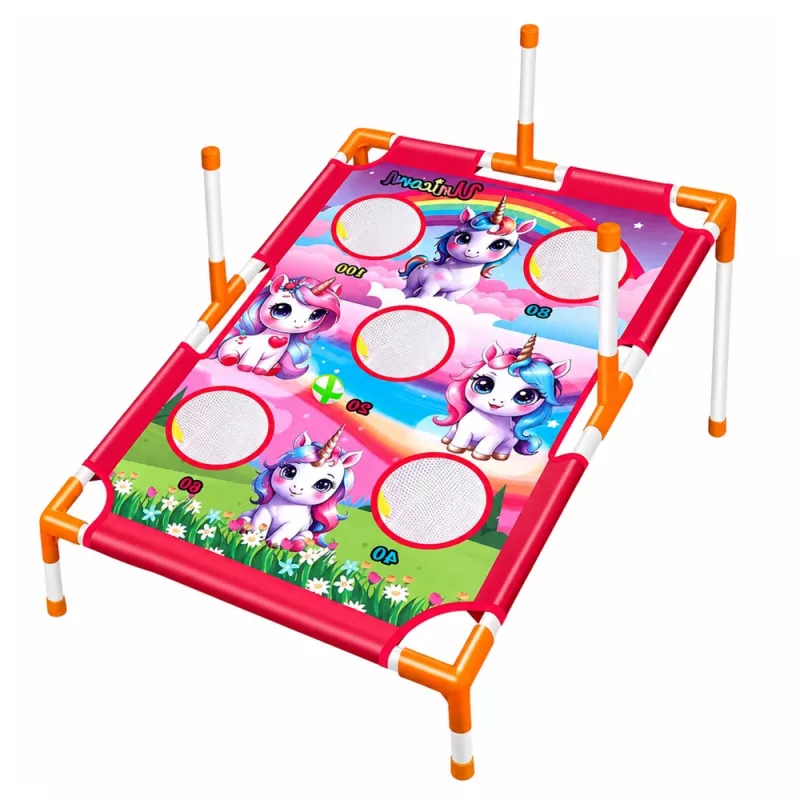 LEAN TOYS 4-in-1 jednorožec hra hádzania na cieľ s krúžkami a diskami