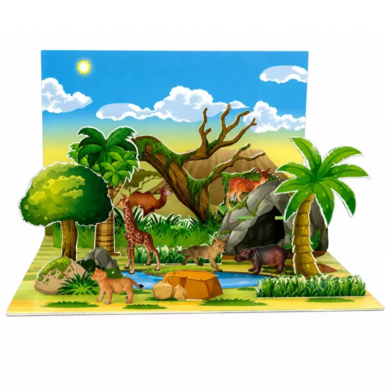 LEAN TOYS sada figúrok divých zvierat líška žirafa hroch jeleň park 3D doska