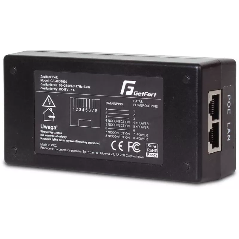 GETFORT GF-48-60W-G Gigabit PoE adaptér napájací zdroj