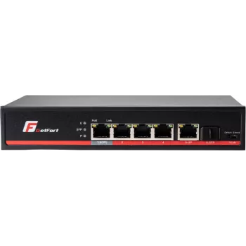 GETFORT GF-106-4PG-S-65 5-portový Gigabit PoE+ switch (4 PoE+ porty, 65W, 1 SFP) Desktop/Wall-Mount