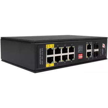 GETFORT GF-110-8PG-2G-2S priemyselný PoE+ switch, 8x PoE+ Gigabit + 2x Gigabit + 2x SFP, -40°C až 80°C