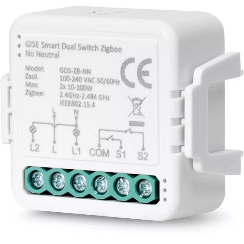 GISE Smart dvojreléový modul (bez neutrálneho vodiča) Zigbee Tuya GDS-ZB-NN