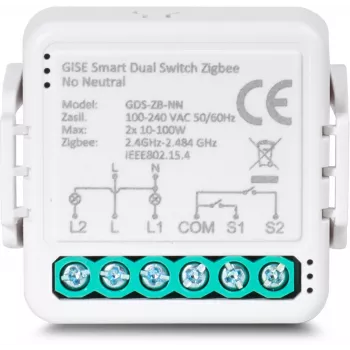GISE Smart dvojreléový modul (bez neutrálneho vodiča) Zigbee Tuya GDS-ZB-NN