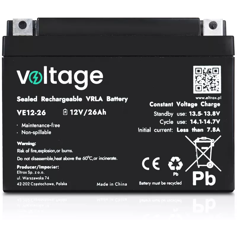 VOLTAGE AGM batéria 12V 26Ah VE12-26 (životnosť 6-9 rokov)