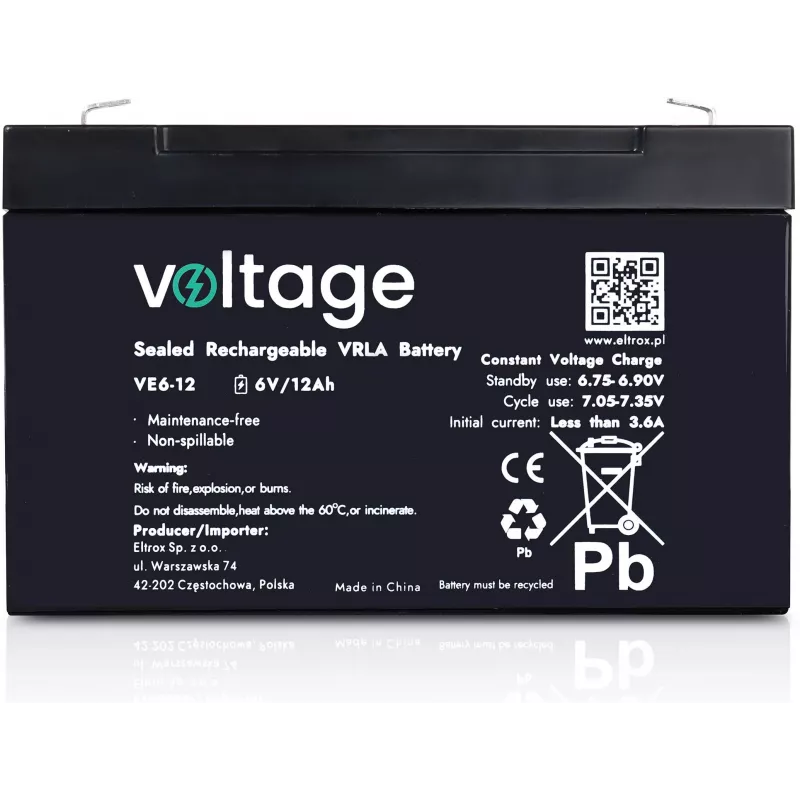 VOLTAGE AGM batéria 6V 12Ah VE6-12 (životnosť 6-9 rokov)