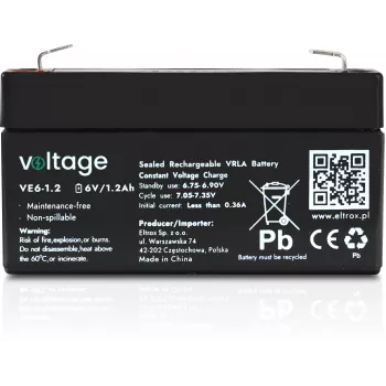AGM batéria VOLTAGE 6V 1,2Ah VE6-1.2 (životnosť 6-9 rokov)