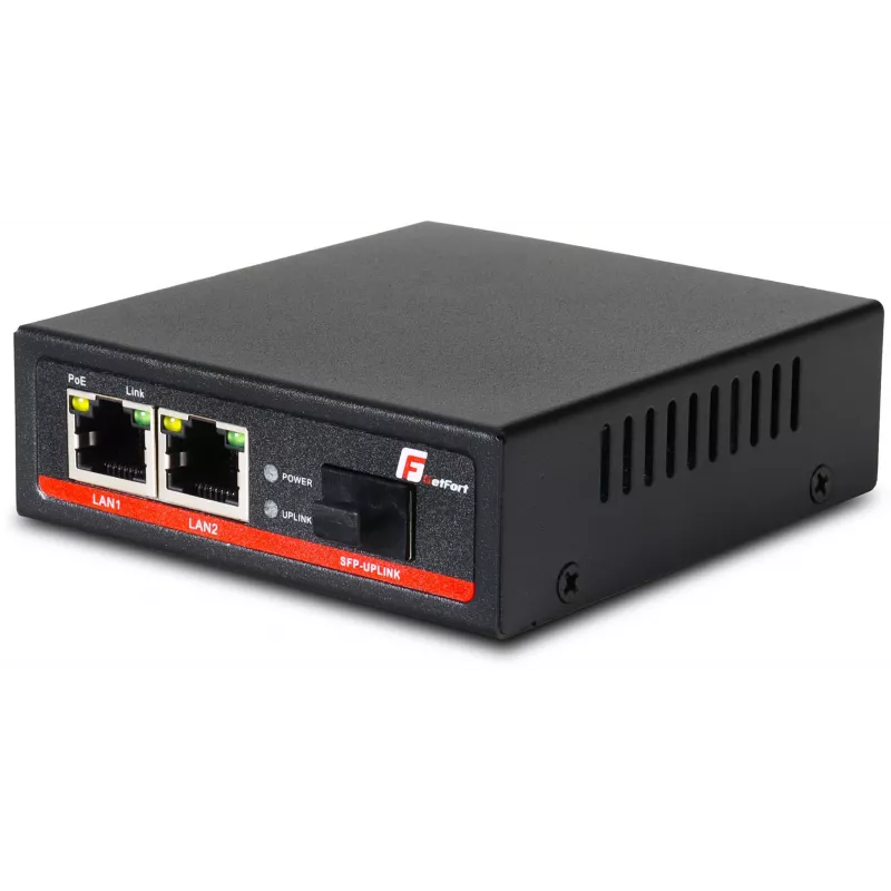 GETFORT GF-102-2PG-S-65 PoE+ media konvertor 2-portový gigabitový Ethernet SFP RJ-45 1000Mbps