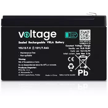 Voltage Long Life AGM batéria 12V 7Ah VEL12-7.0 (15 rokov životnosť dizajnu)