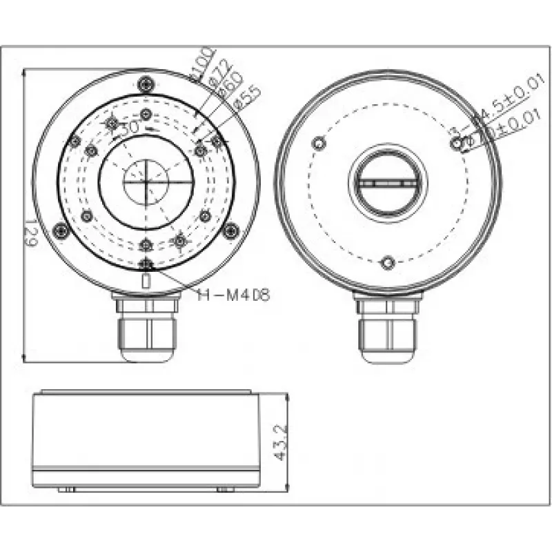MITON MT-P1280 rozvodná krabica na omietku, IP54, sivá (RAL 7035), 128x80x50 mm