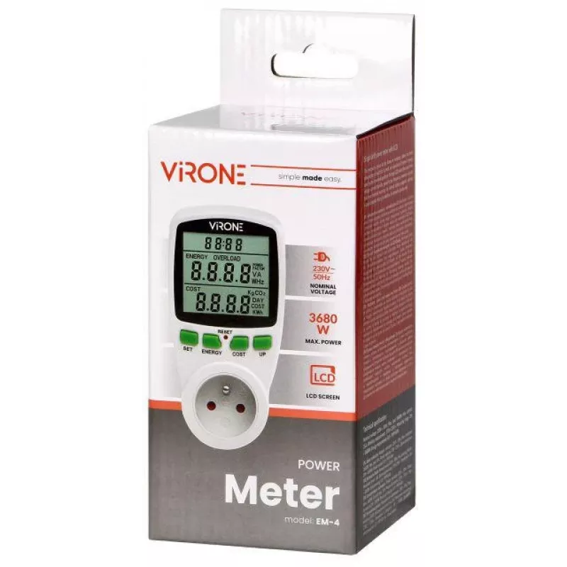 VIRONE EM-4 jednotarifný wattmeter a kalkulačka energie