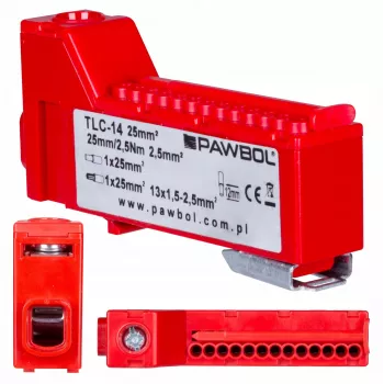 PAWBOL LZB E.4136CZ Bezskrutková radová svorka 12-pólová červená 450V 24A