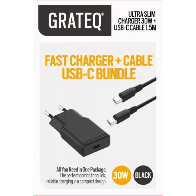 GRATEQ RAKKA NABÍJAČKA 30W + KÁBEL 1.5M BALENIE ČIERNE