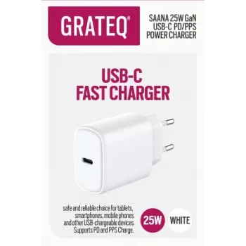 GRATEQ SAANA GaN USB-C 25W PD/PPS nástenná nabíjačka biela