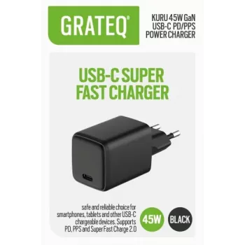 GRATEQ KURU GaN USB-C PD/PPS 45W čierna nástenná nabíjačka