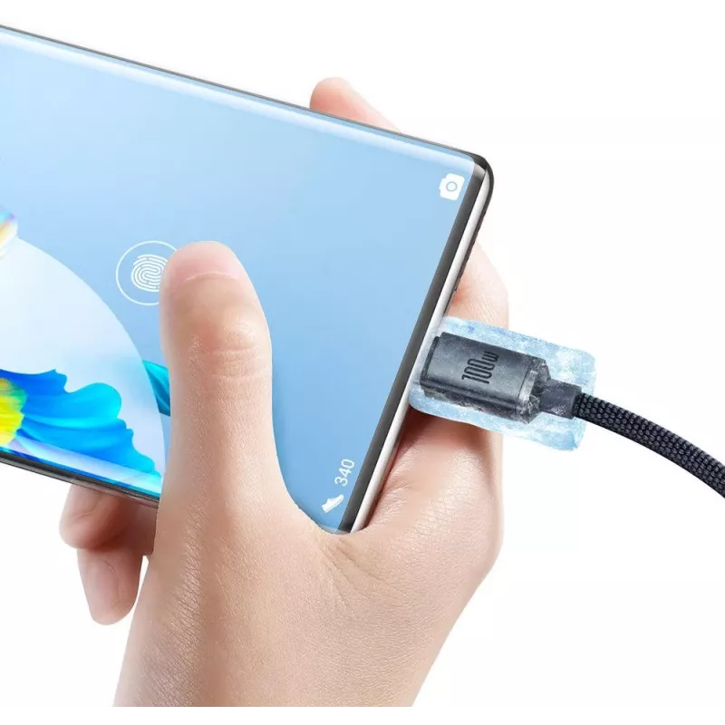 Baseus Crystal Shine USB-A na USB-C kábel 1,2m 100W 6A QC 3.0 pletený nylon čierny