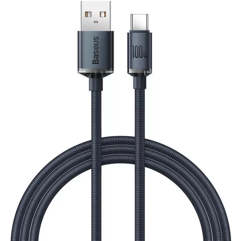 Baseus Crystal Shine USB-A na USB-C kábel 1,2m 100W 6A QC 3.0 pletený nylon čierny