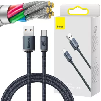 Baseus Crystal Shine USB-A na USB-C kábel 1,2m 100W 6A QC 3.0 pletený nylon čierny