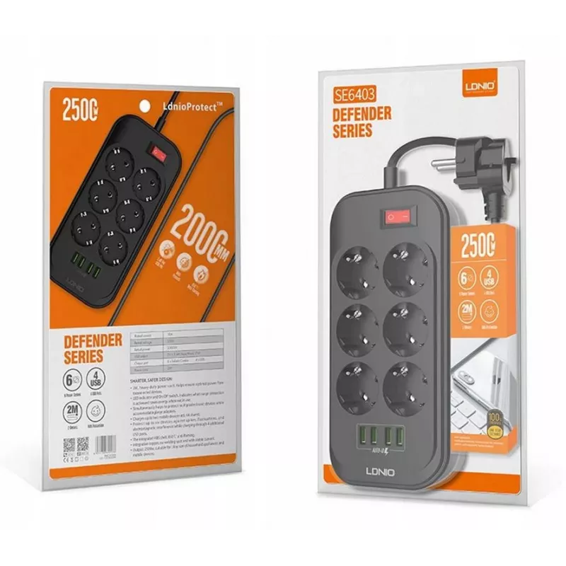 Rozdvojka LDNIO SE6403, 6 zásuviek + 4 USB
