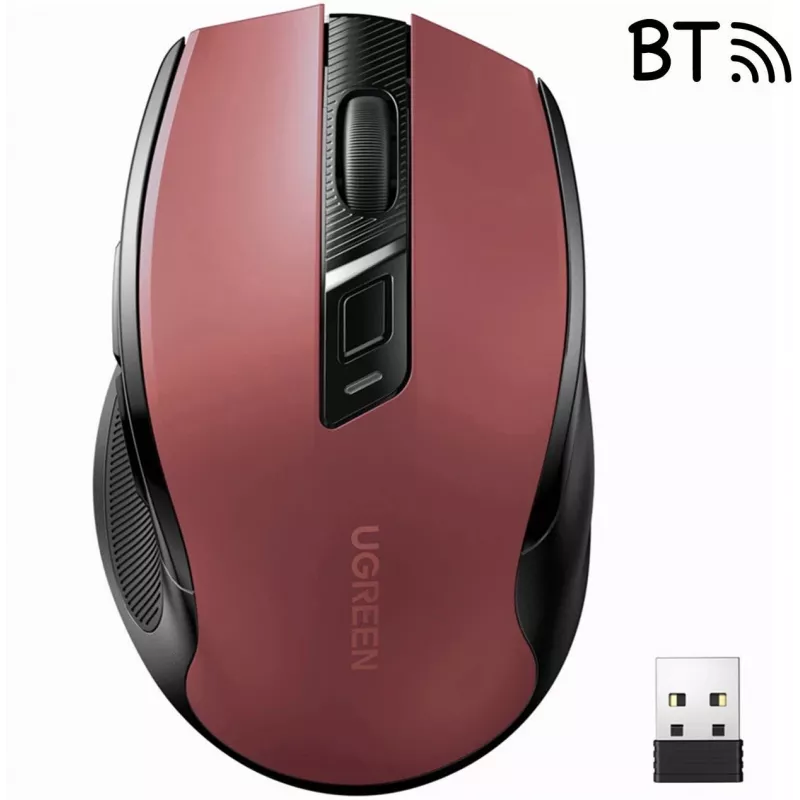 UGREEN MU006 bezdrôtová optická myš 2.4GHz / Bluetooth 5.0 4000 DPI - červená
