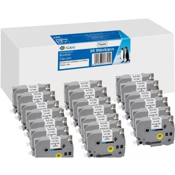 20x G&G Kompatibilná etiketová páska 18mm x 8m čierna na bielej pre Brother TZe-241 (21570)
