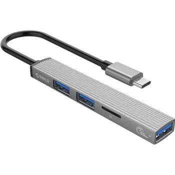 ORICO AH-12F-GY-BP USB-C hub s 3x USB-A portami a MicroSD čítačkou kariet, hliník, Space Gray