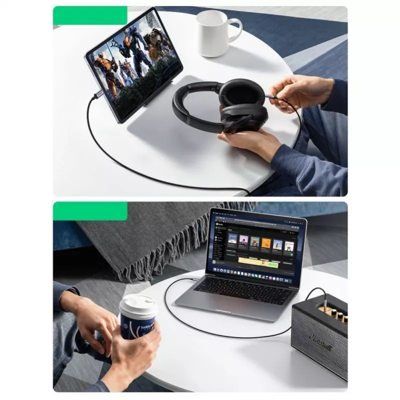 UGREEN AUX stereo audio kábel 3,5mm mini jack na USB Type-C 1m čierny (CM450 20192)