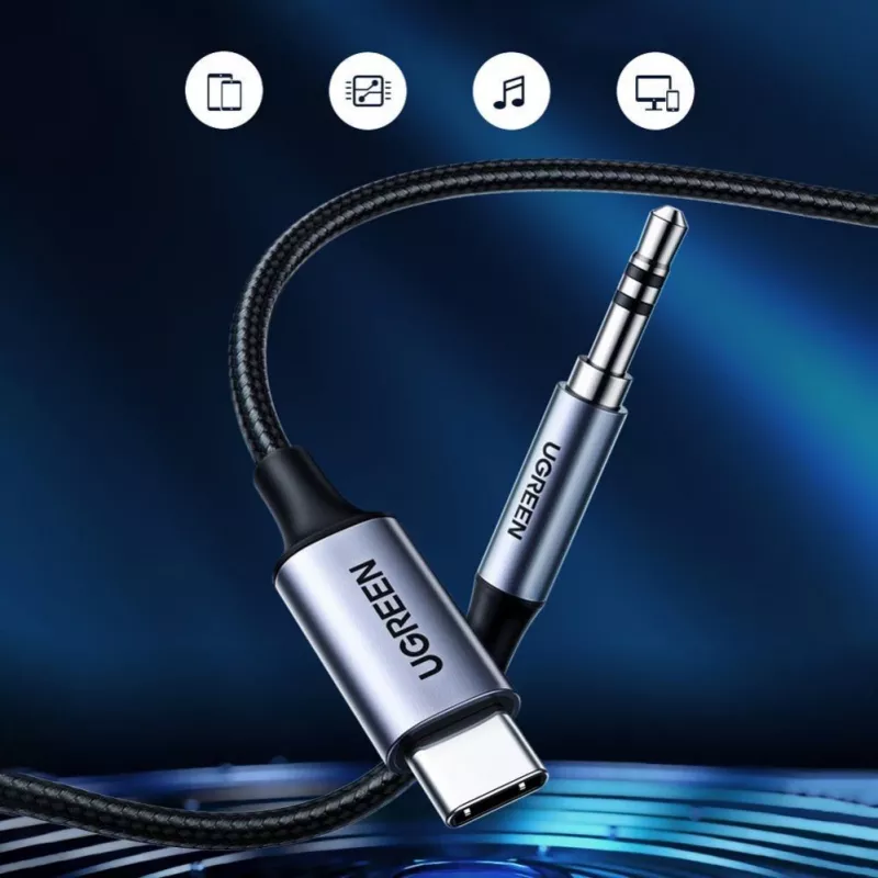 UGREEN AUX stereo audio kábel 3,5mm mini jack na USB Type-C 1m čierny (CM450 20192)