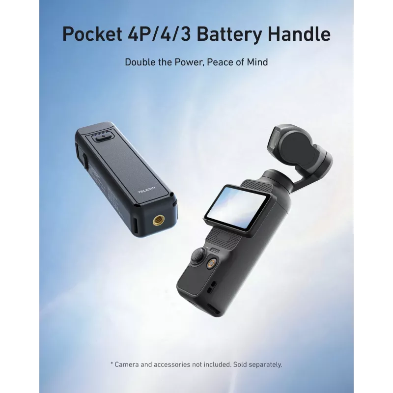 TELESIN 5000mAh akumulátorová rukoväť powerbank pre DJI Osmo Pocket 3 / 4, USB-C, čierna