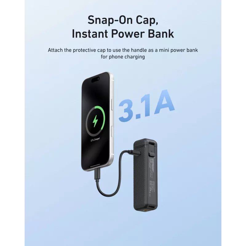 TELESIN 5000mAh akumulátorová rukoväť powerbank pre DJI Osmo Pocket 3 / 4, USB-C, čierna