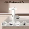 JISULIFE Ručný ventilátor 8 biely Prenosný USB ventilátor s powerbankou 2000mAh a baterkou