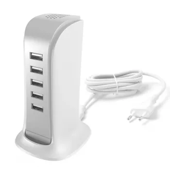 Dudao 5x USB nabíjačka s integrovaným EU napájacím káblom biela (A5EU)