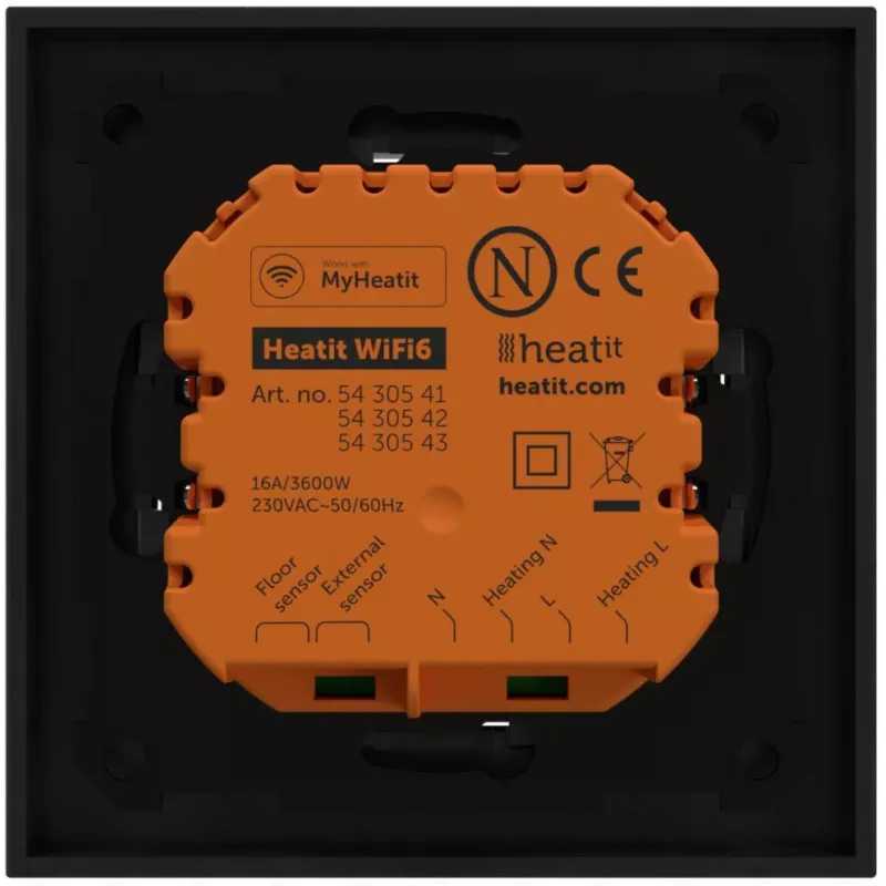 HEATIT WiFi6 Black Matt Wi-Fi termostat 3600W 16A