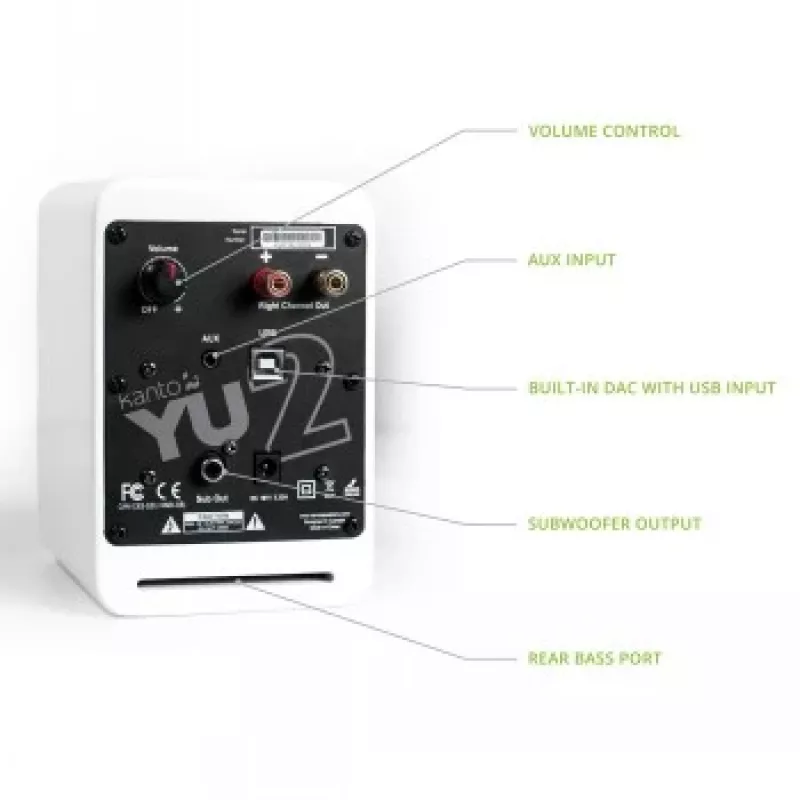 KANTO AUDIO YU2MW-CG aktívny regálový reproduktor s USB-DAC a 3,5-mm AUX - matný biely (vrátane napájacieho kábla typ C & G)
