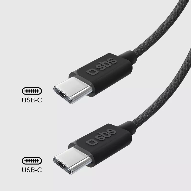 SBS TECABLETISSUETCCK USB-C na USB-C opletený kábel 1,5 m 60 W PD rýchle nabíjanie a synchronizácia dát - čierny