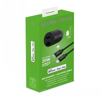 CELLY CCMINILIGHT – auto nabíjačka USB-C + USB-C na Lightning kábel 20W [PRO POWER]