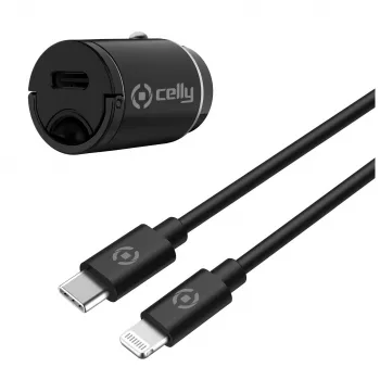 CELLY CCMINILIGHT – auto nabíjačka USB-C + USB-C na Lightning kábel 20W [PRO POWER]
