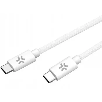 CELLY USBCUSBCCOTT - USB-C na USB-C kábel z bavlneného opletu biela (Power Delivery)