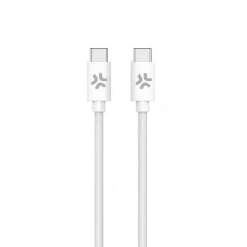 CELLY USBCUSBCCOTT - USB-C na USB-C kábel z bavlneného opletu biela (Power Delivery)