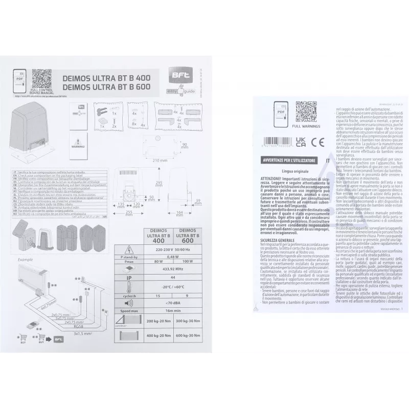 BFT DEIMOS ULTRA BT B400 EE KIT pohon posuvných brán pre brány do 400 kg