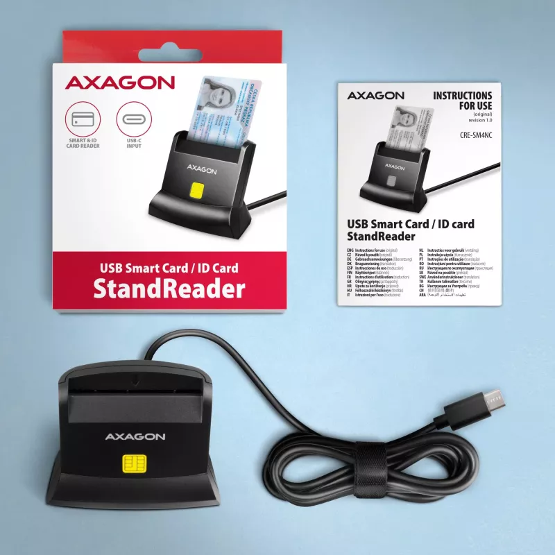 AXAGON CRE-SM4NC USB-C čítačka čipových kariet na stojan - čierna