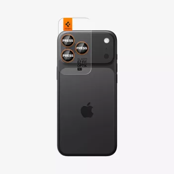 Spigen Optik Pro GLAS.TR EZ Fit Camera Protector balenie 2 ks - tvrdený sklenený kryt kamery pre iPhone 16 Pro / 16 Pro Max / 17 Pro / 17 Pro Max (oranžová)