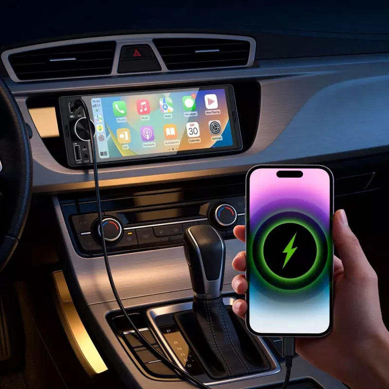 KRUGER & MATZ KM2016 1DIN autorádio s Apple CarPlay a Android Auto, 7-palcový LCD dotykový displej, Bluetooth 5.0, FM/AM tuner, 4x45W
