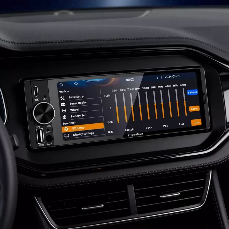 KRUGER & MATZ KM2016 1DIN autorádio s Apple CarPlay a Android Auto, 7-palcový LCD dotykový displej, Bluetooth 5.0, FM/AM tuner, 4x45W