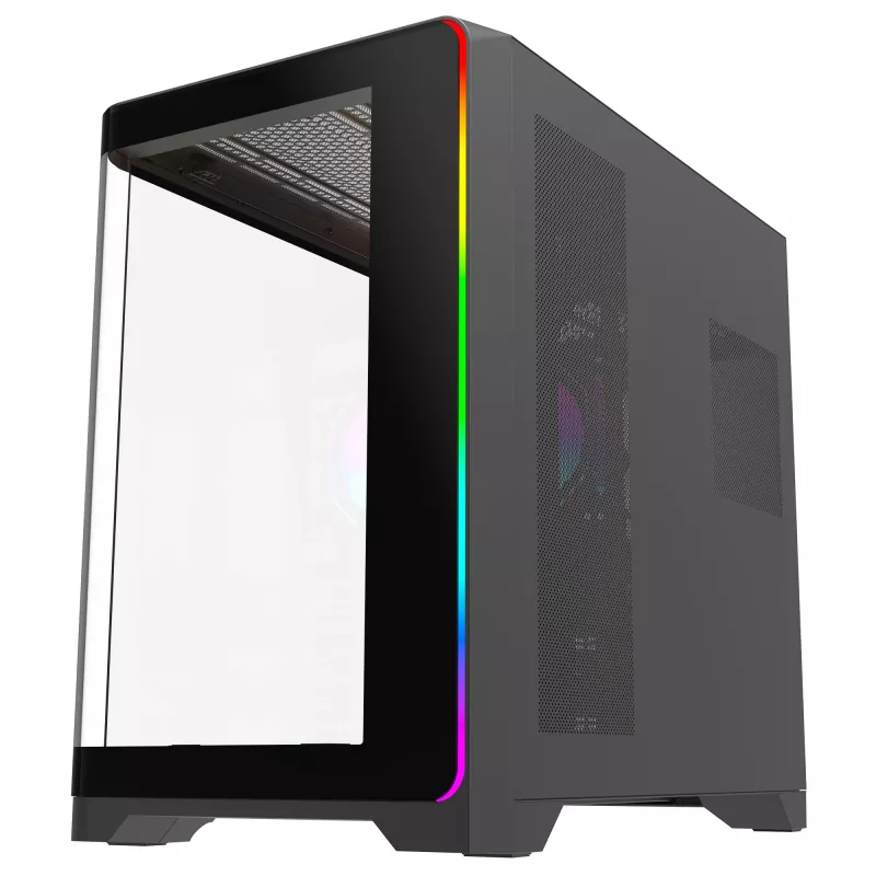 Rampage LYRON Mid Tower herná PC skriňa, 7x ARGB PWM ventilátory, Tempered Glass, čierna