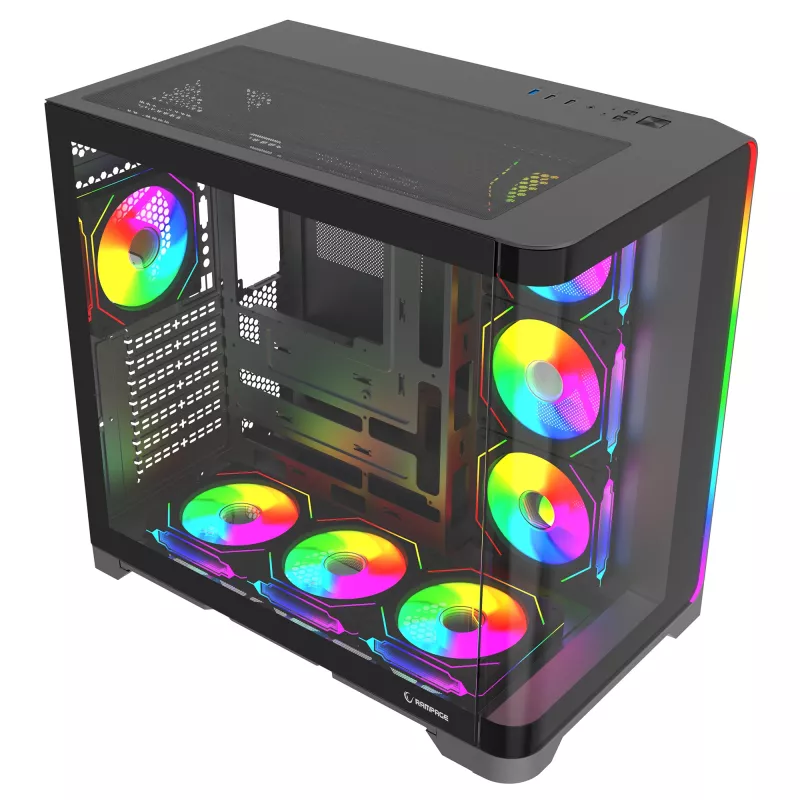 Rampage LYRON Mid Tower herná PC skriňa, 7x ARGB PWM ventilátory, Tempered Glass, čierna